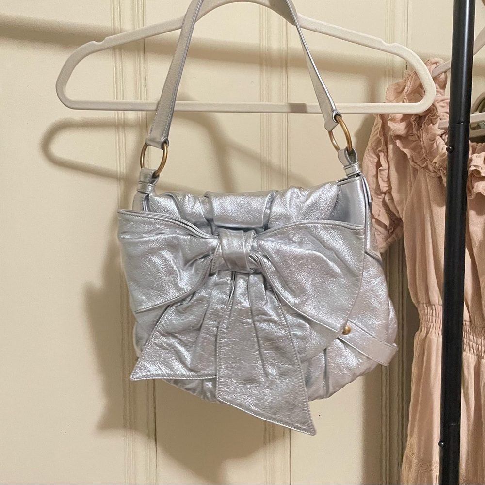 Saint Laurent YSL silver sac bow shoulder bag